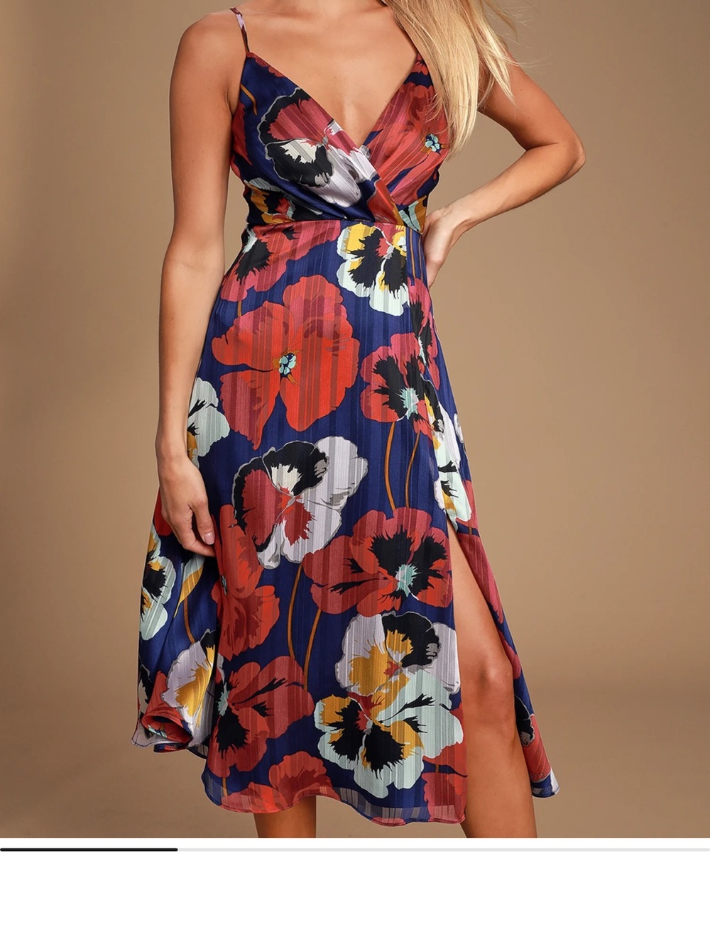 Lulu's Navy Maxi Dress with Red, Yellow & Cream Floral Print